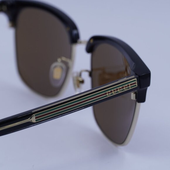 Gucci GG0382S 002 Sunglasses Black/Gold Square Frame, Brown Lenses - Picture 6 of 11